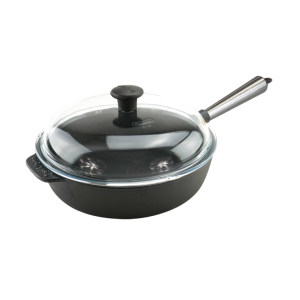 Gjutjärns Traktörpanna 28cm med Pyrex glaslock stålhandtag Från Carl Victor