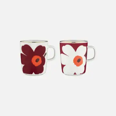 Oiva / Juhla Unikko, Mugg 2,5dl 2-Pack white, burgundy, gold Färg 132 Från Marimekko