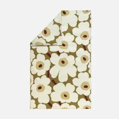 Unikko Påslakan Satin Green umber, Cream 150x210 cm Färg 618 Från Marimekko