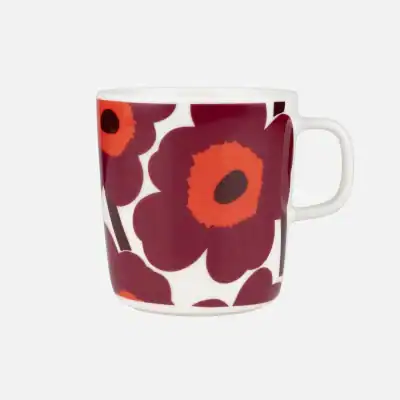Oiva / Unikko Mugg 4dl, Vit, Burgundy, Röd Färg 133 Från Marimekko
