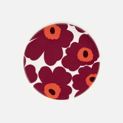 Oiva / Unikko Tallrik 20cm, Vit, Burgundy, Röd Färg 133 Från Marimekko