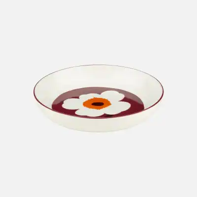 Oiva / Unikko Tallrik Djup 20,5 cm, Vit, Burgundy, Röd Färg 133 Från Marimekko