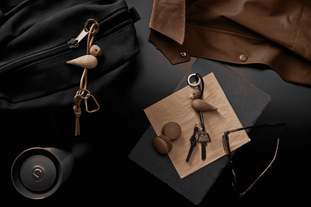 Fågel Nyckelring Silver tonad metall med svart läder rökt ek Kay Bojesen - Bild 4