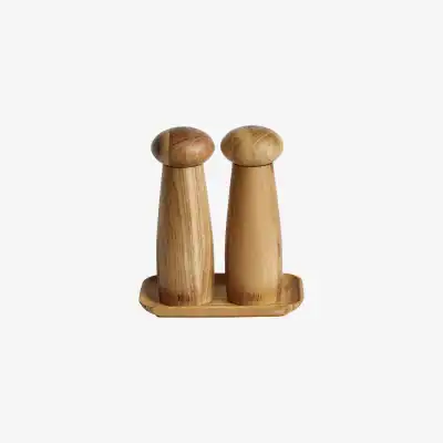 Kvarnset salt/peppar RAW H18cm Teak med bricka 3 delar Från Aida